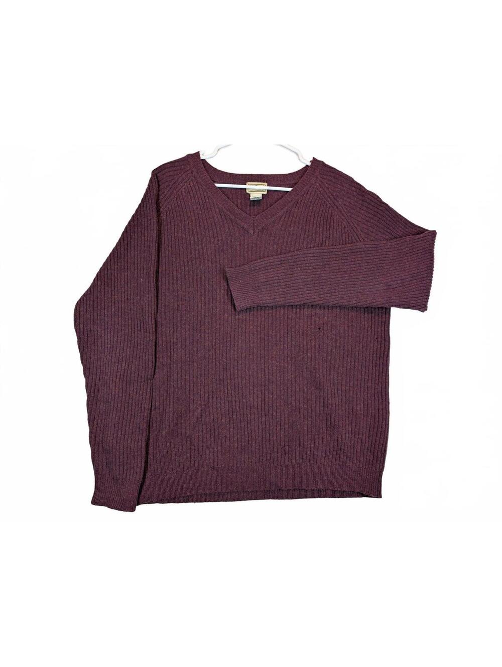 L.L. Bean Ribbed V Neck Wool Blend Sweater Burgundy Mens Large